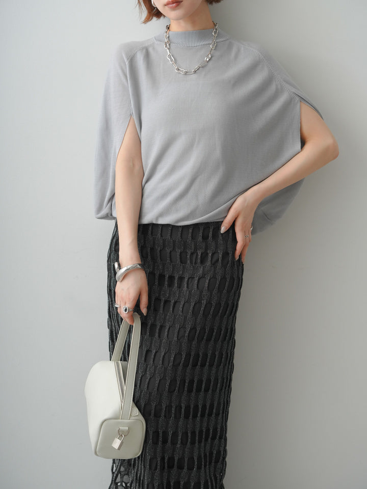 [予約]ボトルネックドロップショルダーニットトップス/grey