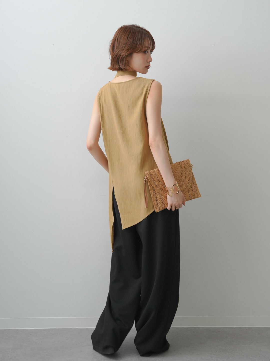 [SET]タイ付アシメヘムノースリトップス+リラックスドレープスウェットパンツ(2set)