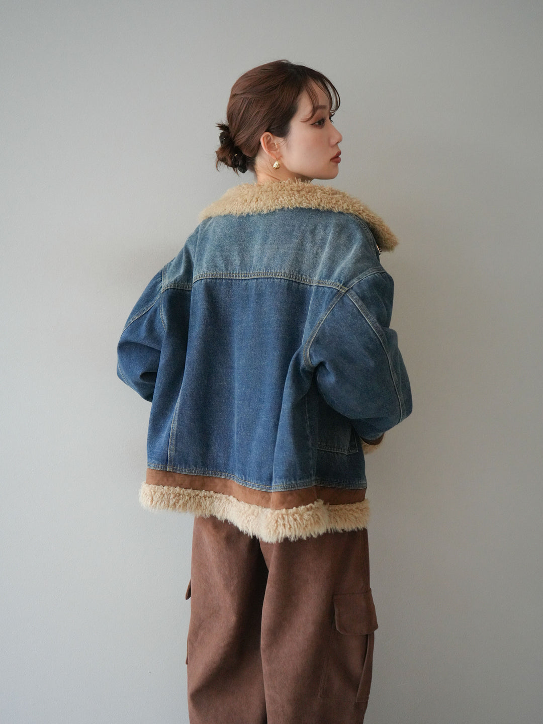 [予約]スタンドカラーファー×デニムジャケット/blue