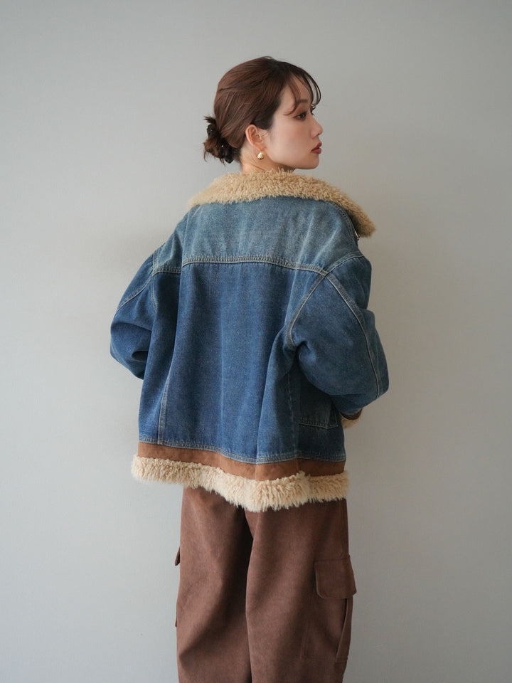 [予約]スタンドカラーファー×デニムジャケット/blue