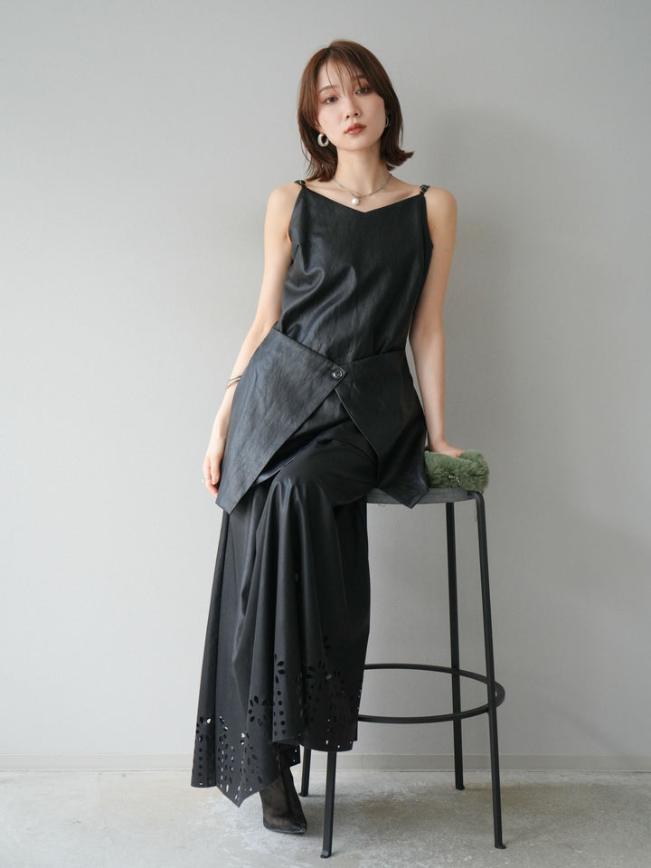 [予約]レイヤードレザーキャミソールチュニック/ブラック