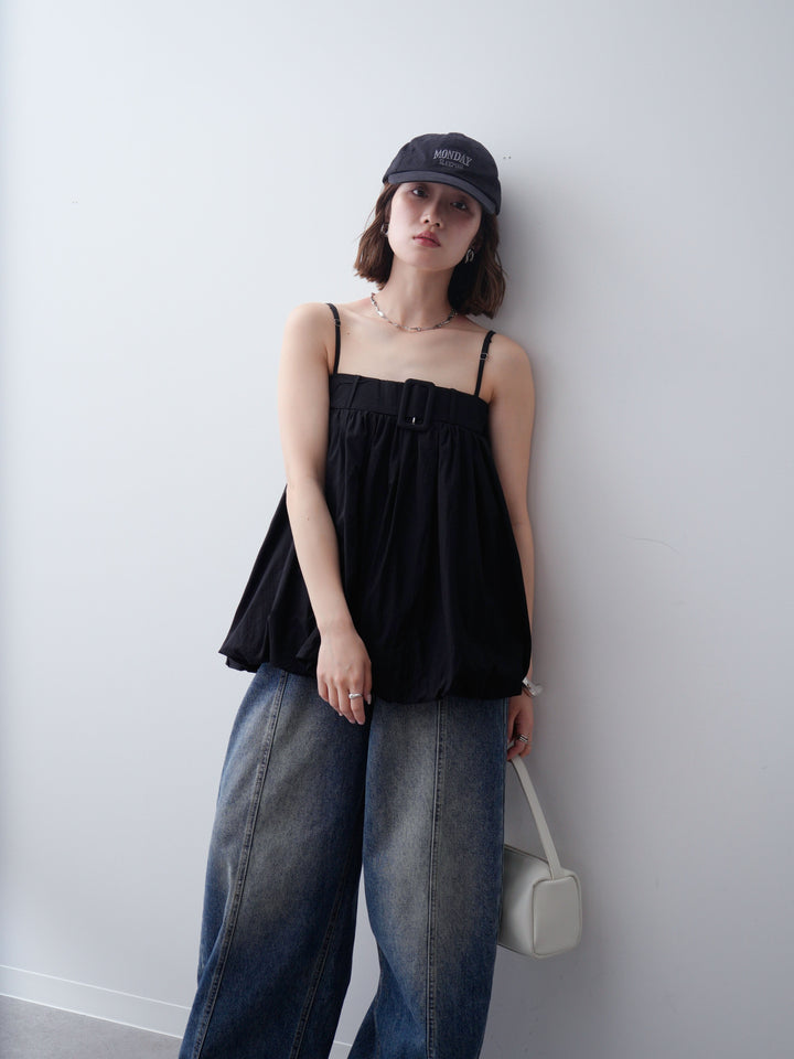 [予約]バックル付バルーンキャミトップス/black