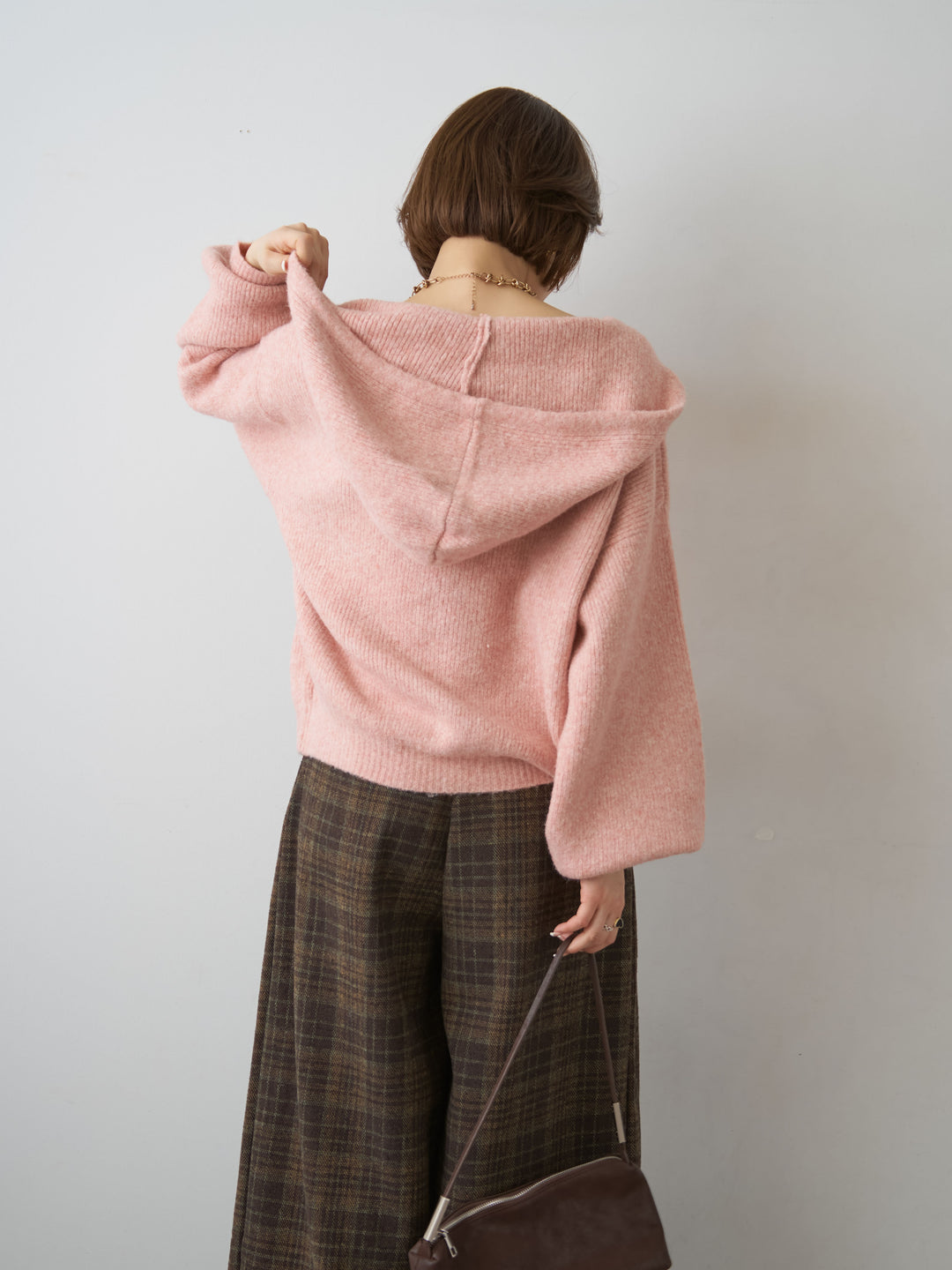 [予約]アルパカタッチソフトリブフードニットトップス/pink