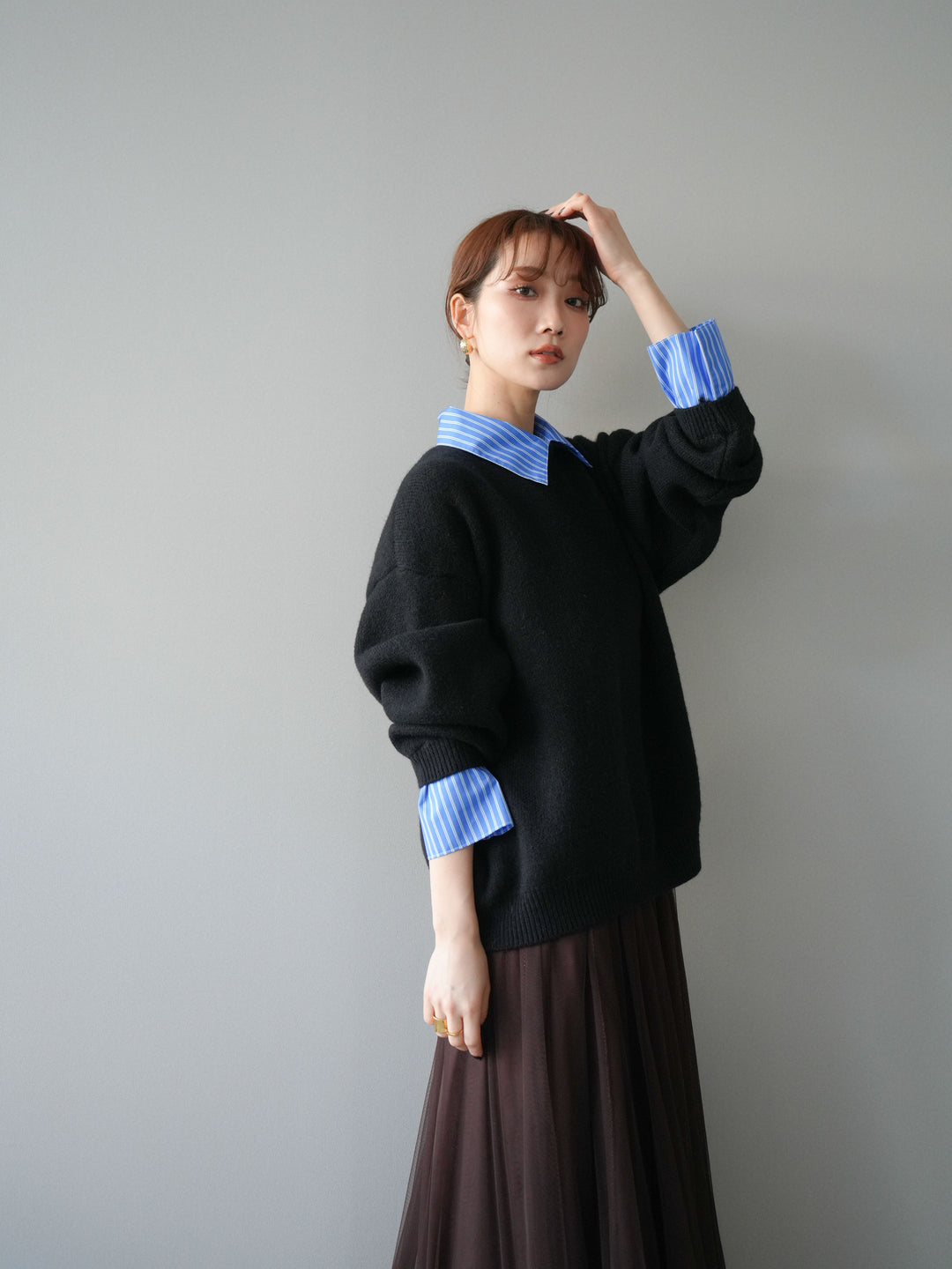 [予約]2WAY襟ニットプルオーバー/black