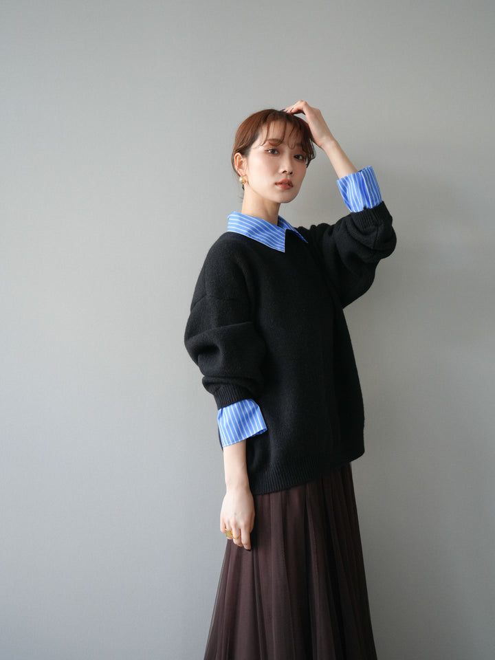 [予約]2WAY襟ニットプルオーバー/black