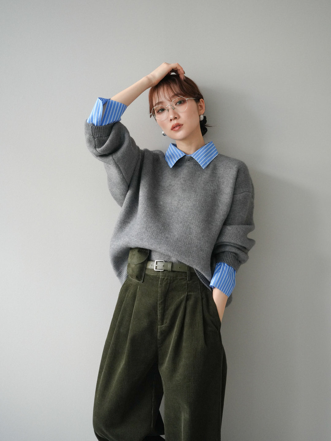 [予約]2WAY襟ニットプルオーバー/gray