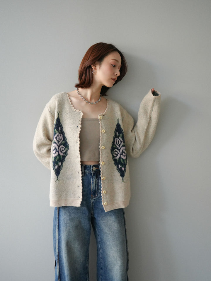 [予約]アンティークフラワージャガードニットカーディガン/ivory