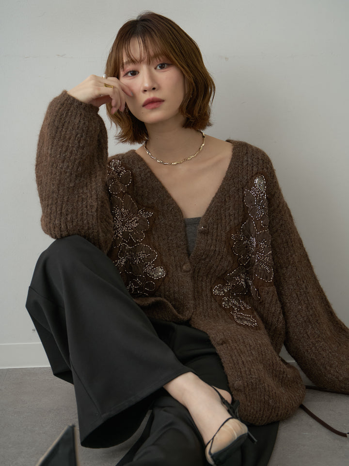 [SET]フローラルビーズニットロングカーディガン+フローラルビーズニットロングカーディガン(2set)