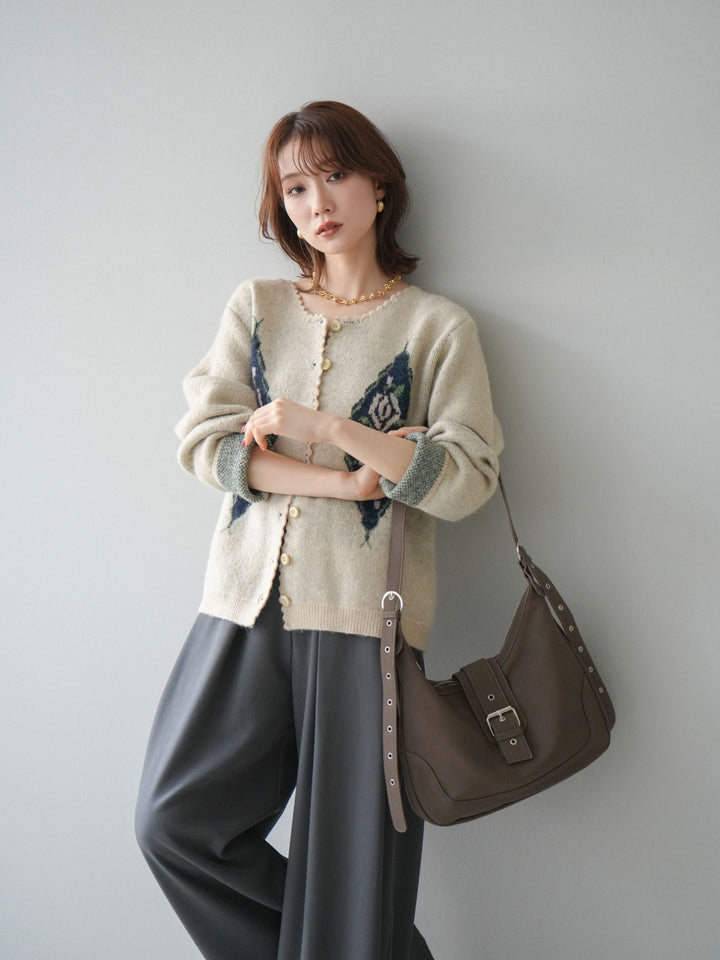 [予約]アンティークフラワージャガードニットカーディガン/ivory