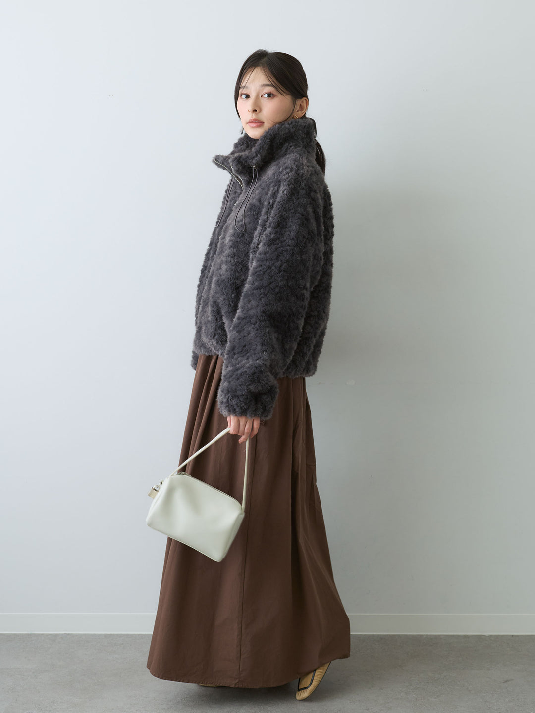 [予約]ニットコンビフレアワンピース/brown