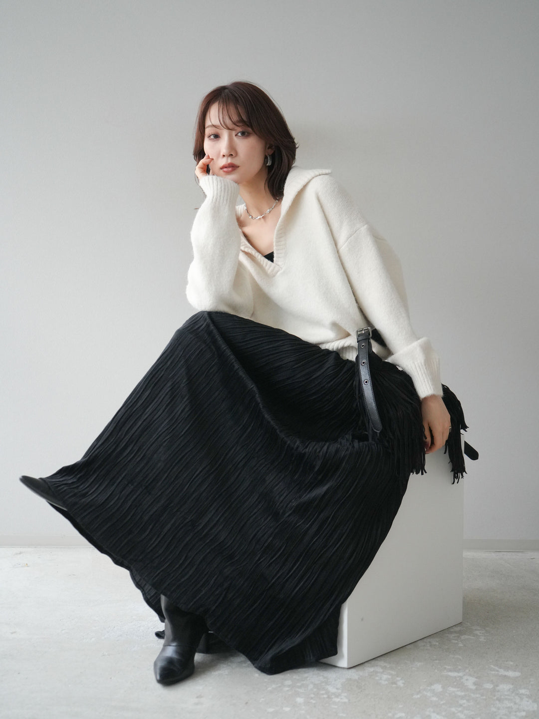 [SET]スキッパーニットプルオーバー+選べるアクセセット(2set)