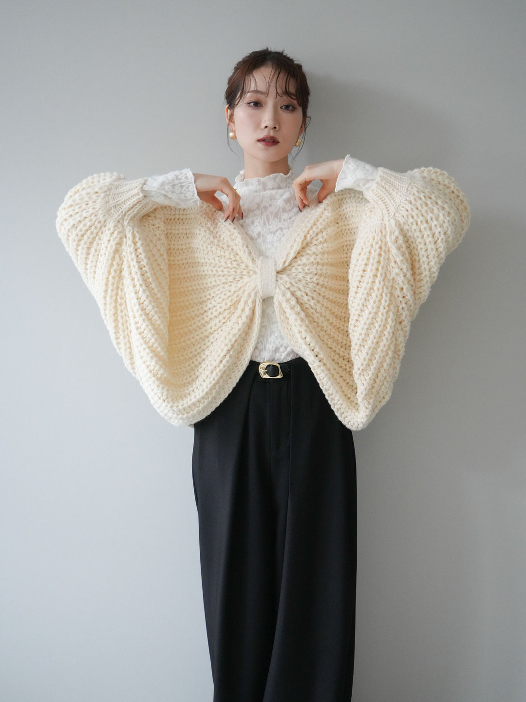 [SET]ローゲージ畦編みドルマンニットボレロ+選べるアクセセット(2set)