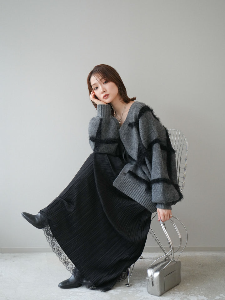 [予約]ミックスシャギーチェックカーディガン/charcoal