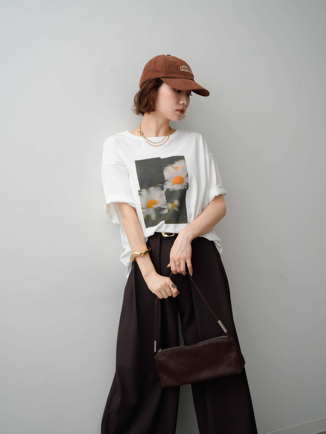 [SET]フラワーフォトTEE+ベルトループデザインワイドパンツ(2set)