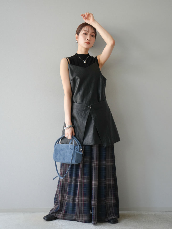 [予約]レイヤードレザーキャミソールチュニック/ブラック