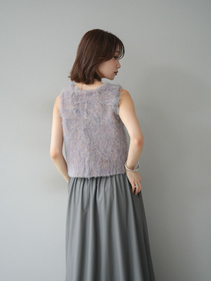 [予約]ミックスシャギーUネックベスト/グリーン