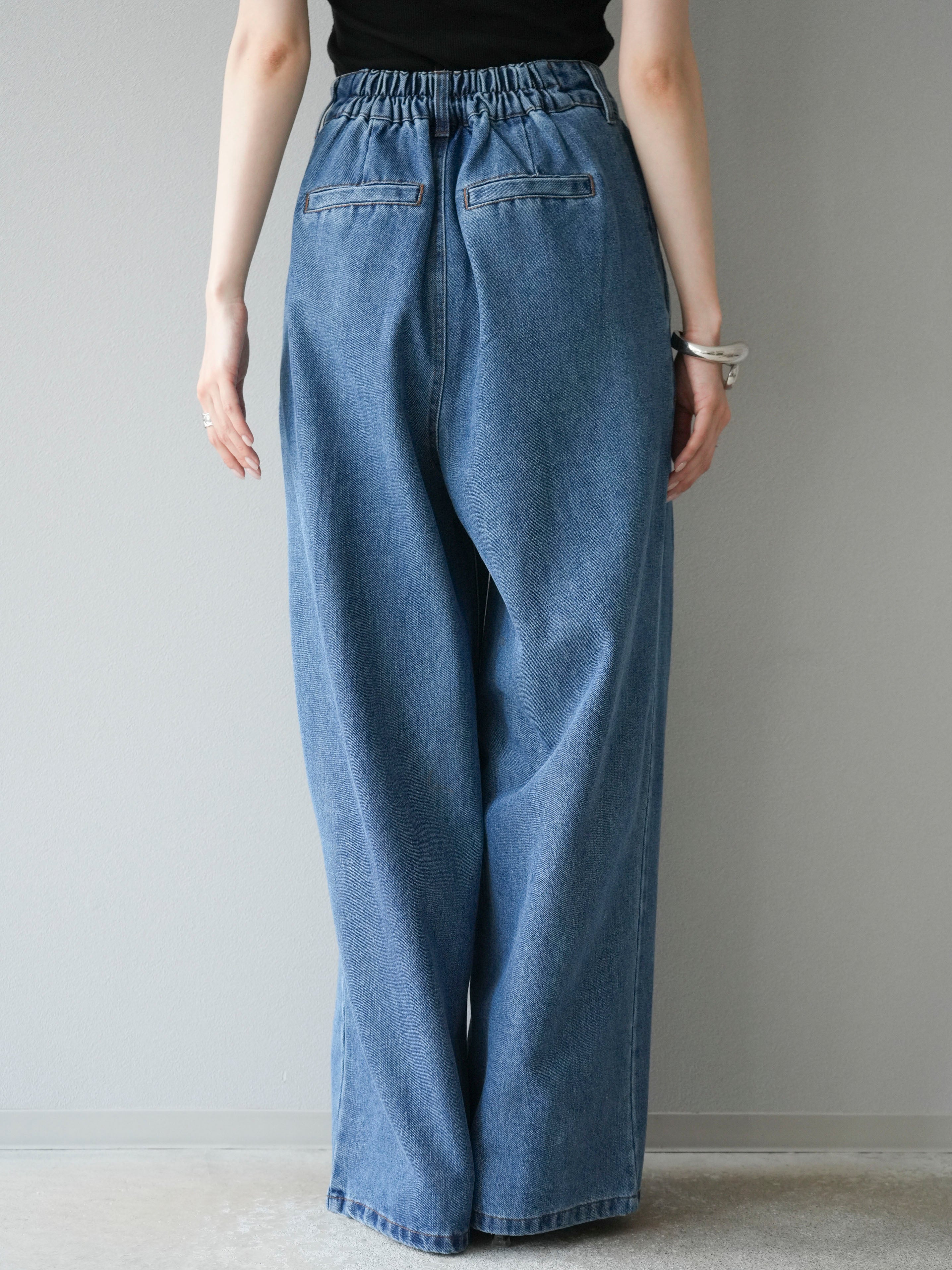 予約]ダブルタックワイドデニムパンツ/ブルー – Lumier