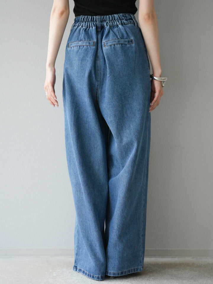 【預購】雙褶寬牛仔褲/藍色