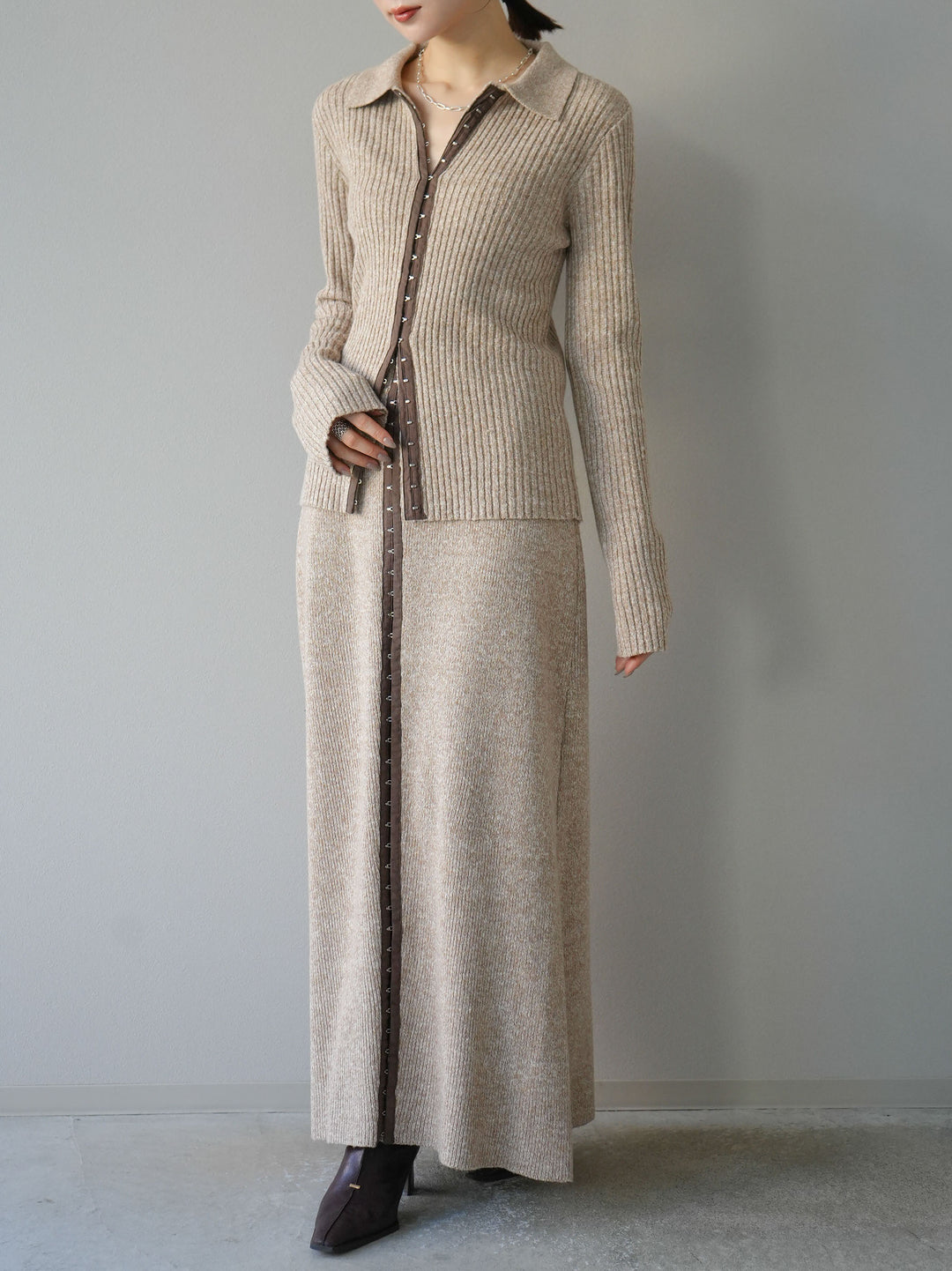 [予約]ホックディティールマルチWAYニットスカート/アイボリー