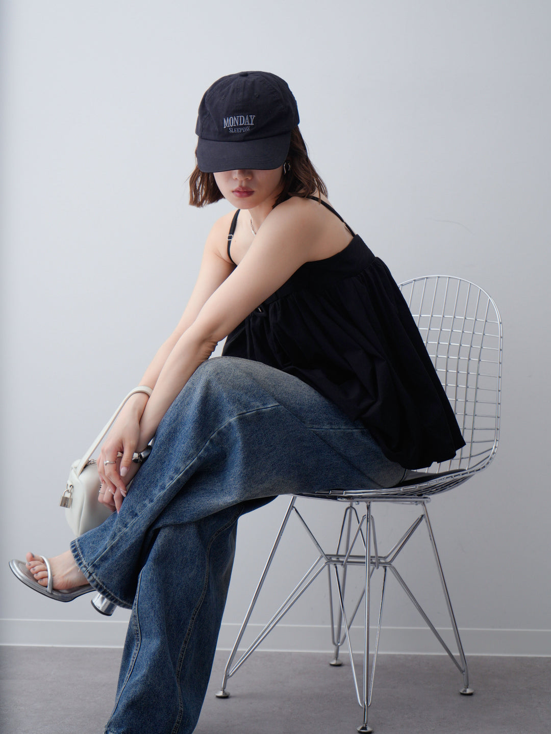 [予約]バックル付バルーンキャミトップス/black