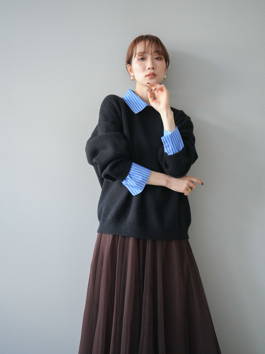 [予約]2WAY襟ニットプルオーバー/black