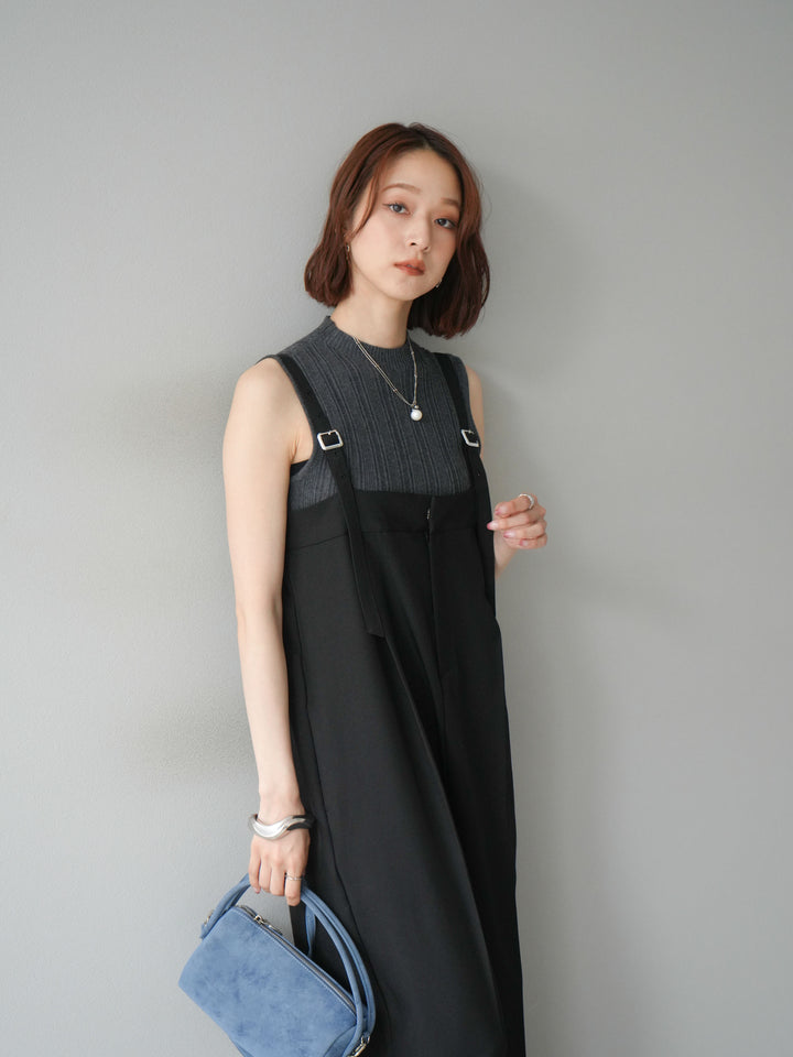 [予約]スリーブレスランダムリブニットトップス/グレー