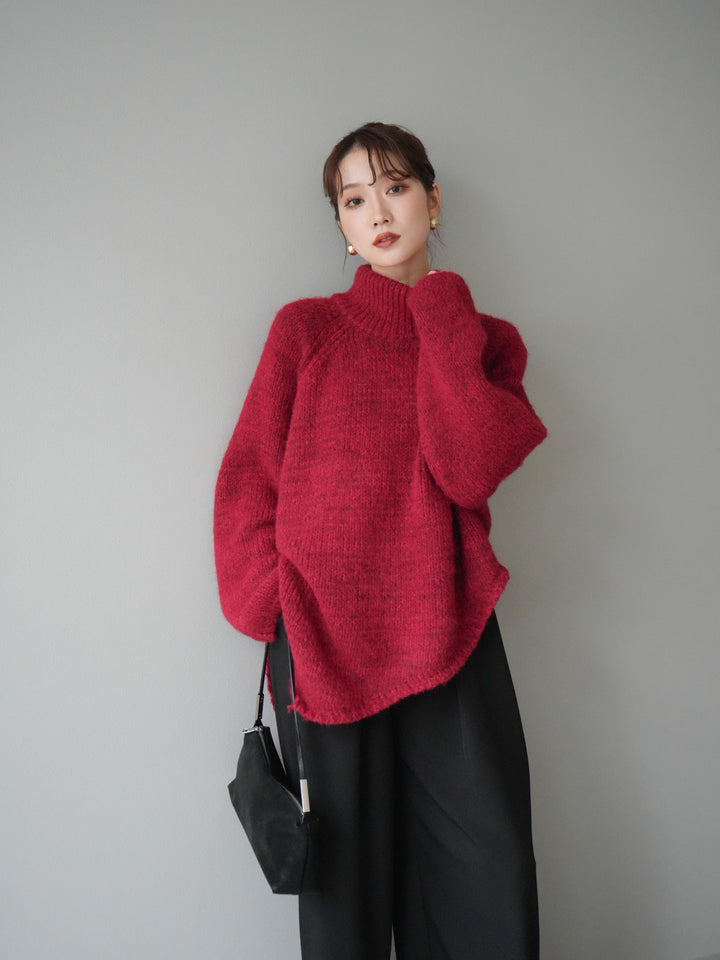 [予約]アシンメトリーハイネックニットプルオーバー/red