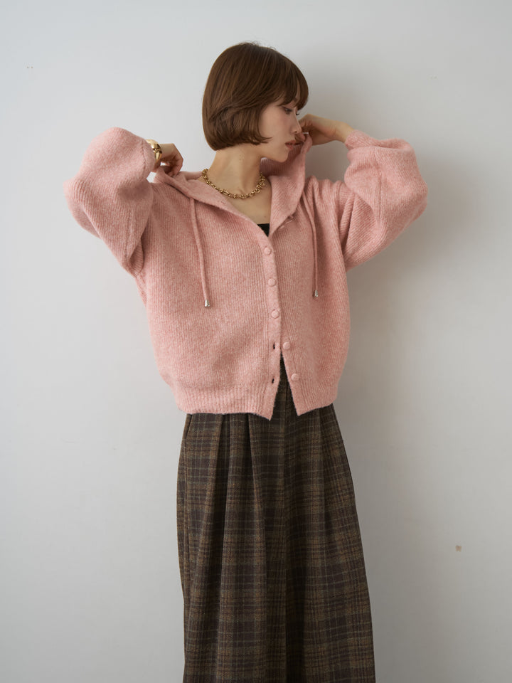 [SET]アルパカタッチソフトリブフードニットトップス+チェックダブルタックワイドパンツ(2set)