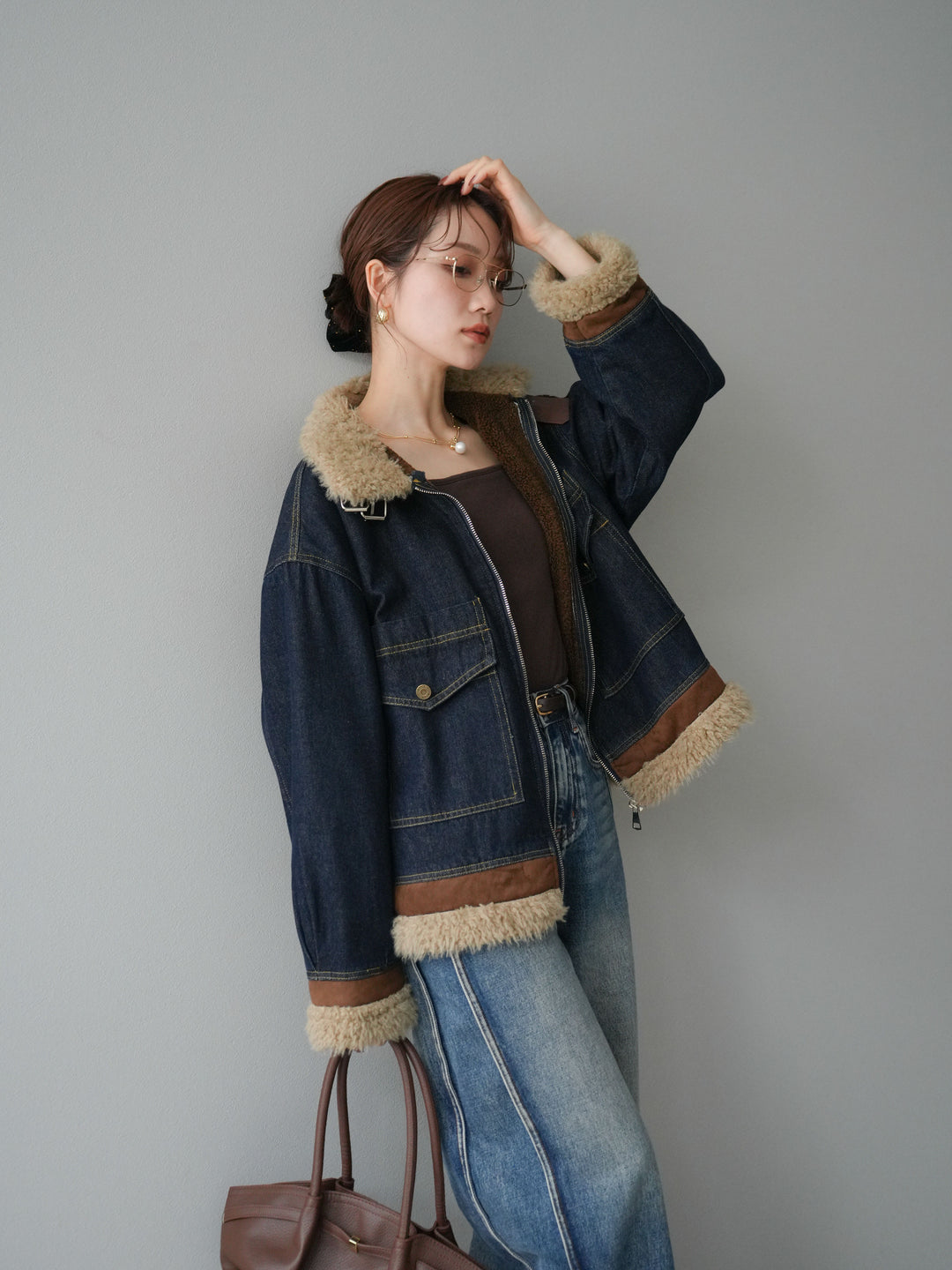 [予約]スタンドカラーファー×デニムジャケット/indigo