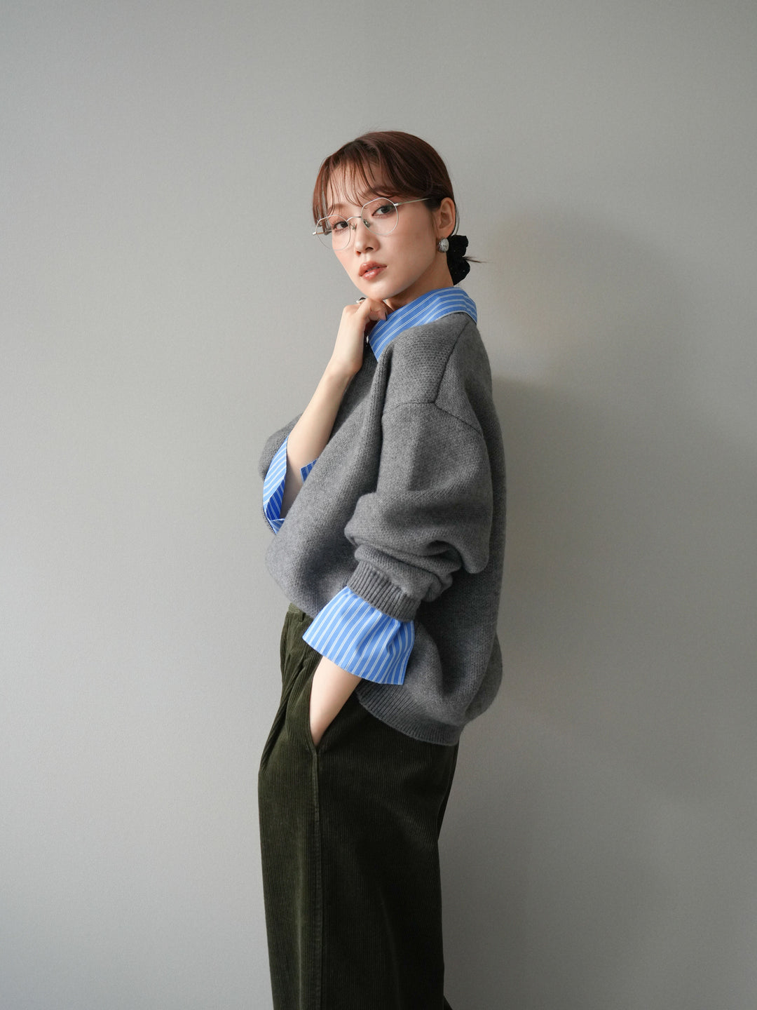 [予約]2WAY襟ニットプルオーバー/gray