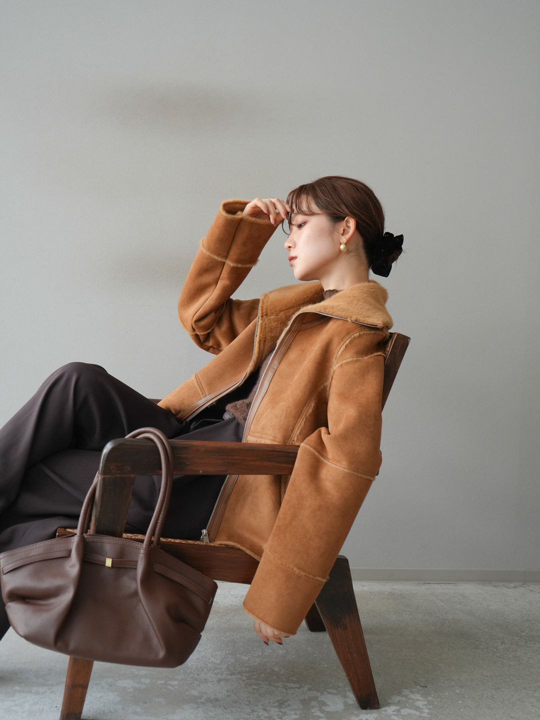 [予約]スタンドカラームートンZIPジャケット/camel