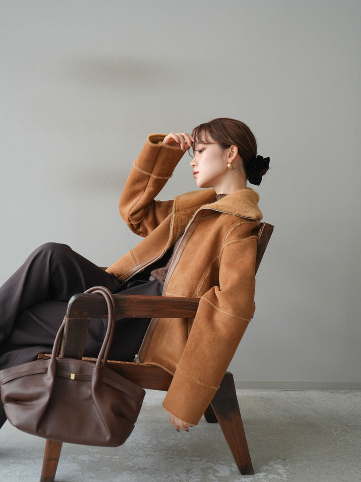 [予約]スタンドカラームートンZIPジャケット/camel