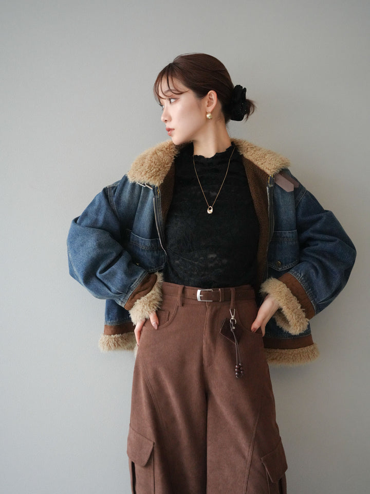 [予約]スタンドカラーファー×デニムジャケット/blue