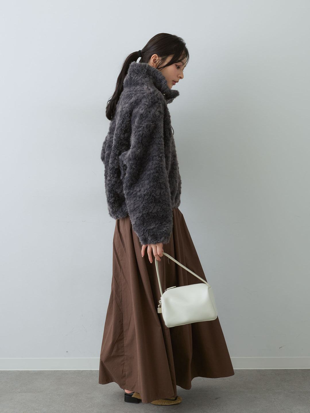 [予約]ニットコンビフレアワンピース/brown