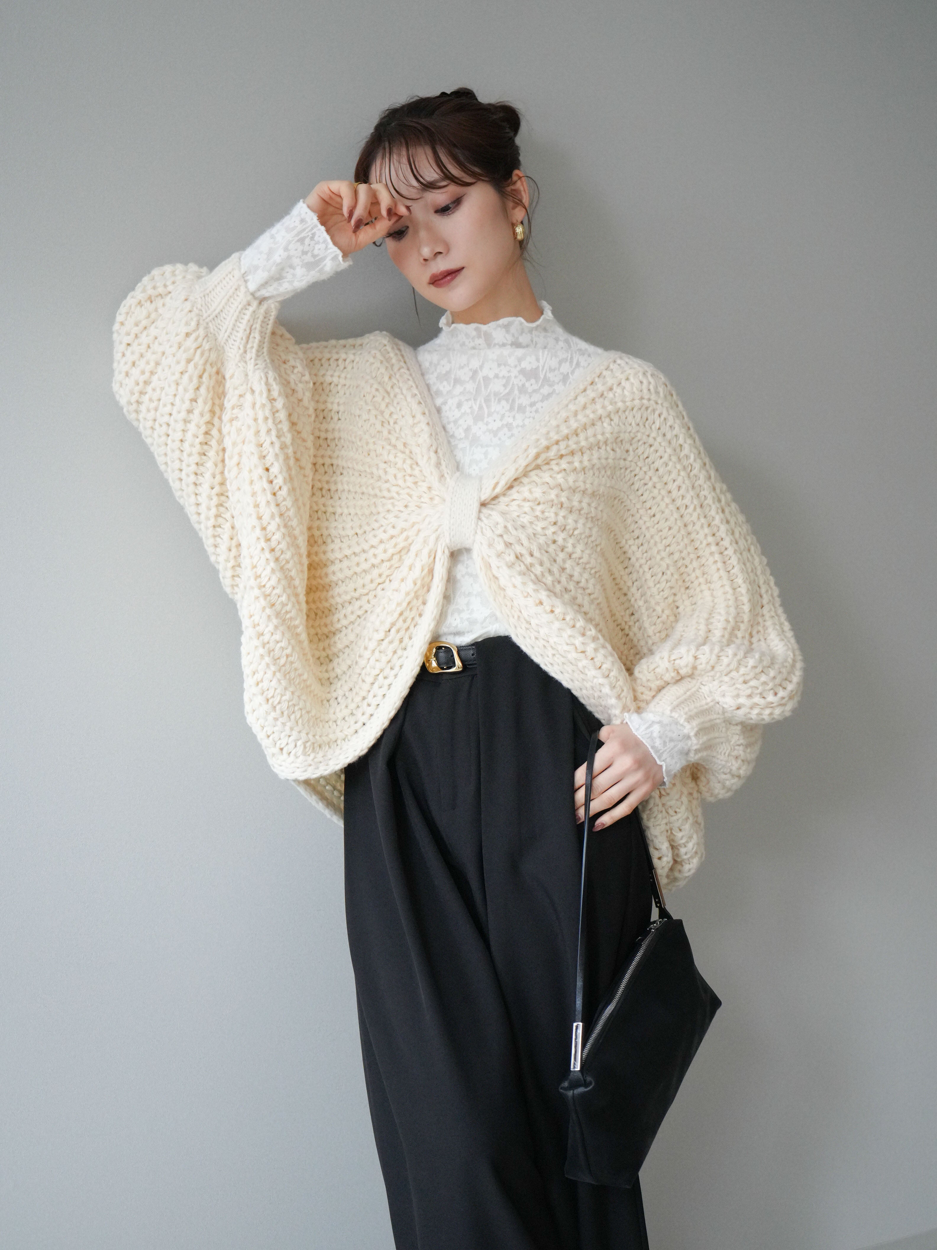 予約]ローゲージ畦編みドルマンニットボレロ/ivory – Lumier