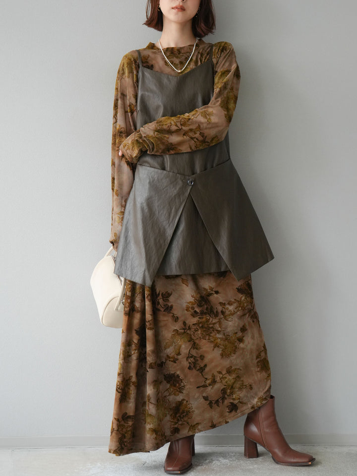 [予約]レイヤードレザーキャミソールチュニック/ブラウン