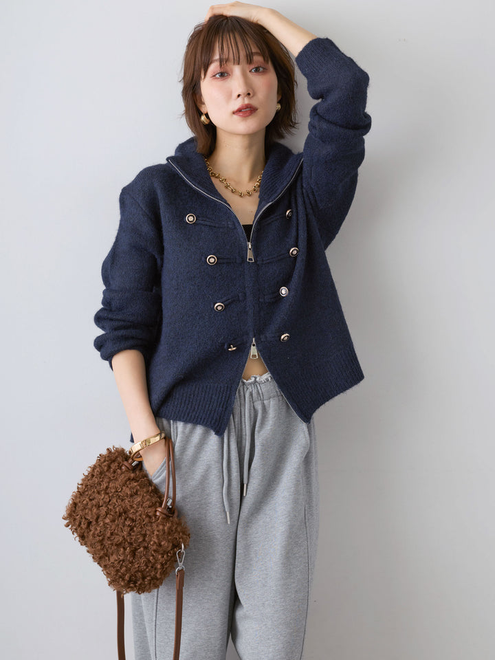 [予約]ナポレオンジップニットカーディガン/navy