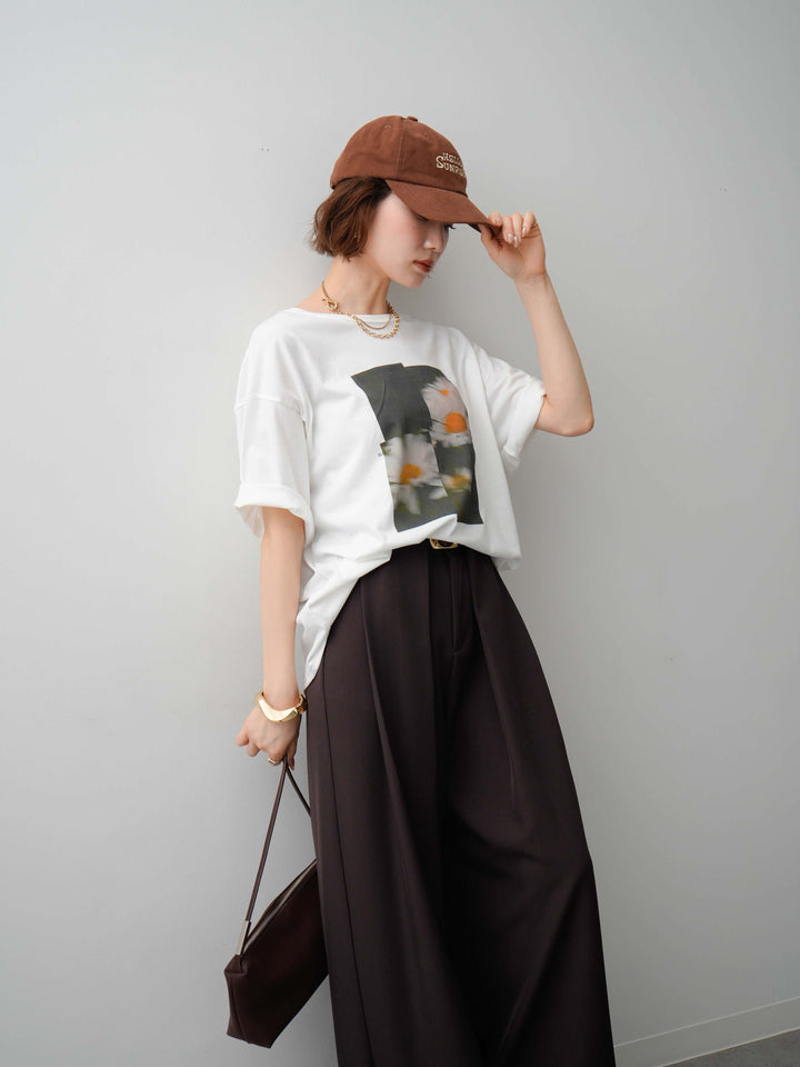 [SET]フラワーフォトTEE+ベルトループデザインワイドパンツ(2set)