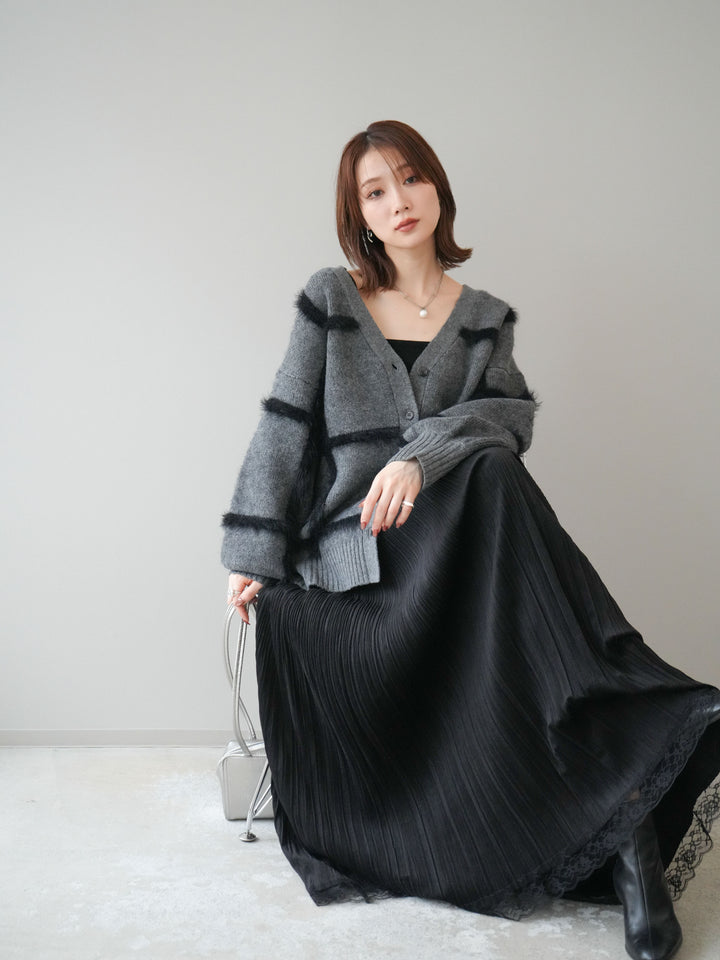[予約]ミックスシャギーチェックカーディガン/charcoal