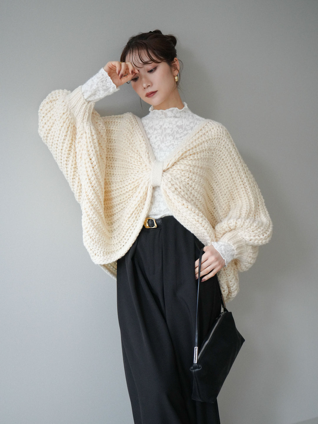 [SET]ローゲージ畦編みドルマンニットボレロ+選べるアクセセット(2set)