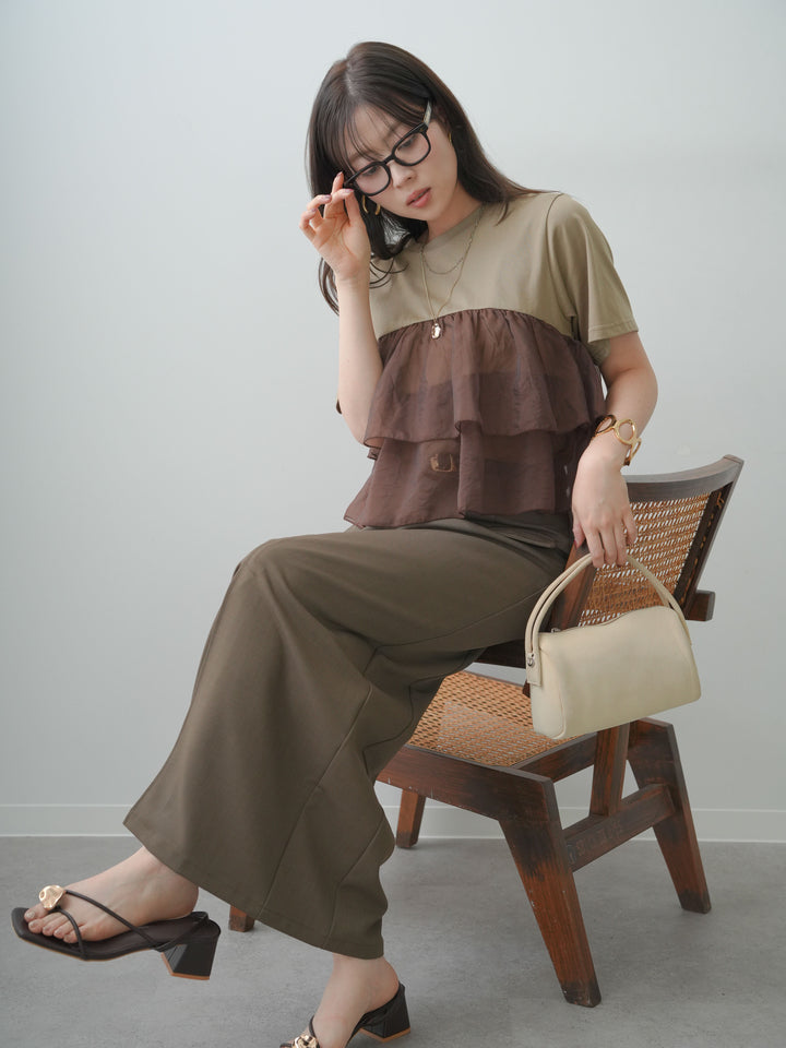 [SET]オーガンジーフリルドッキングTEE+クレープデシンフラップ付きストレートスカート(2set)