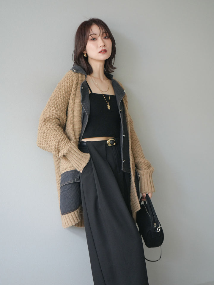 [SET]デニム襟レイヤードニットジャケット+デニム襟レイヤードニットジャケット(2set)