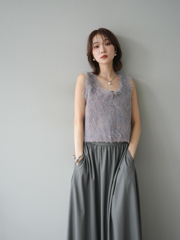 [予約]ミックスシャギーUネックベスト/パープル