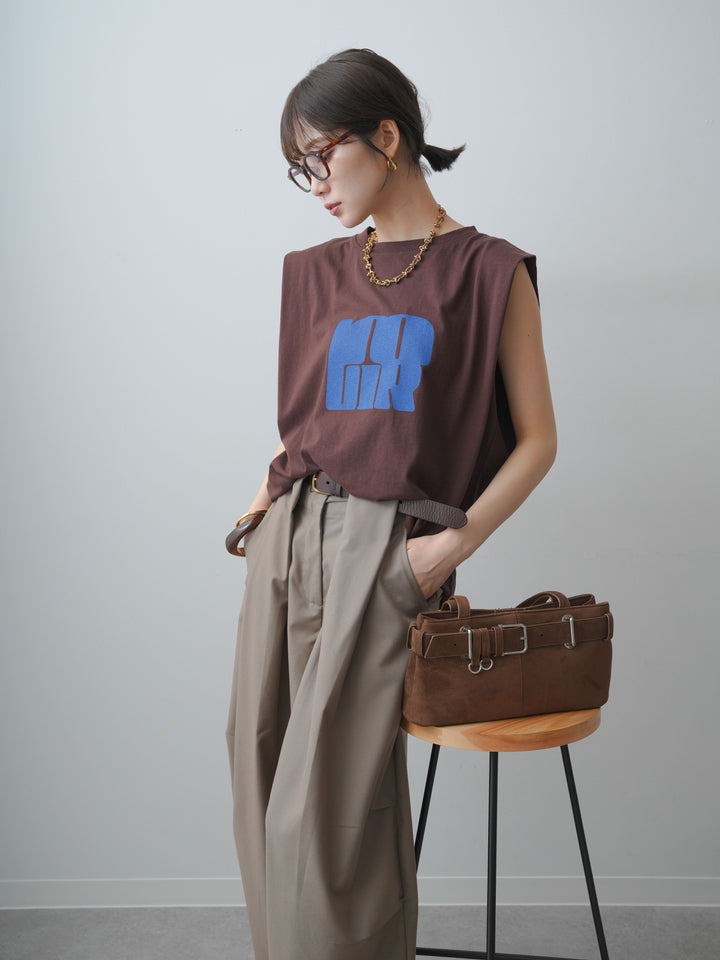 [SET]ワイドネックプリントTEE+ショルダータックノースリーブオーバーTEE(2set)