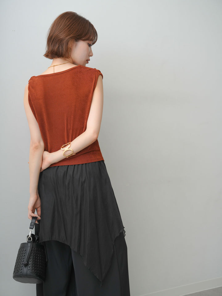 [予約]ツイストショルダーアシメドレープトップス/brown