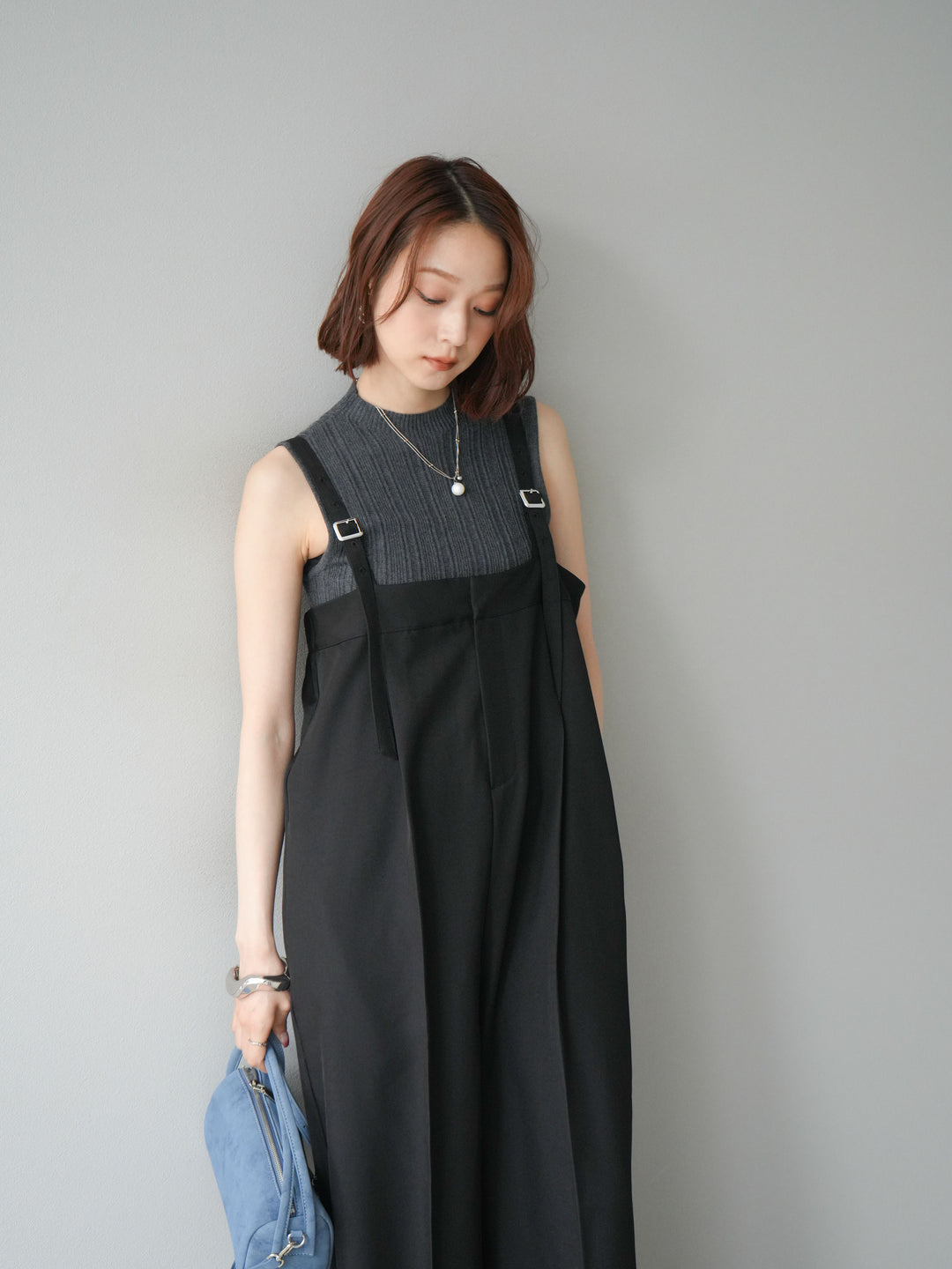 [予約]スリーブレスランダムリブニットトップス/グレー