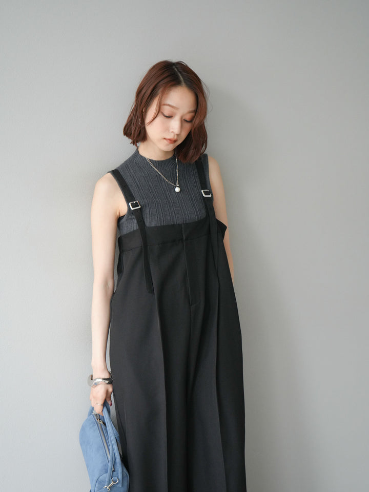 [予約]スリーブレスランダムリブニットトップス/グレー