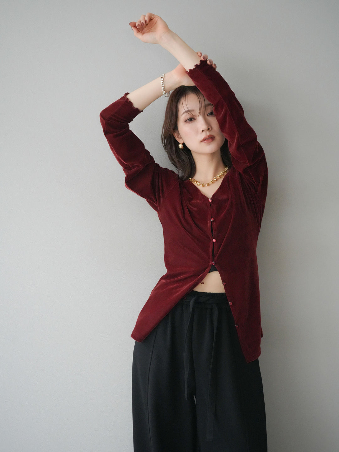 [予約]ベロアカーディガン/bordeaux