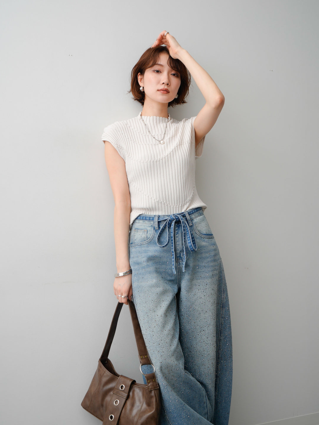 【套裝】Mode Line 羅紋法式針織上衣 + Mode Line 羅紋法式針織上衣（兩件套）