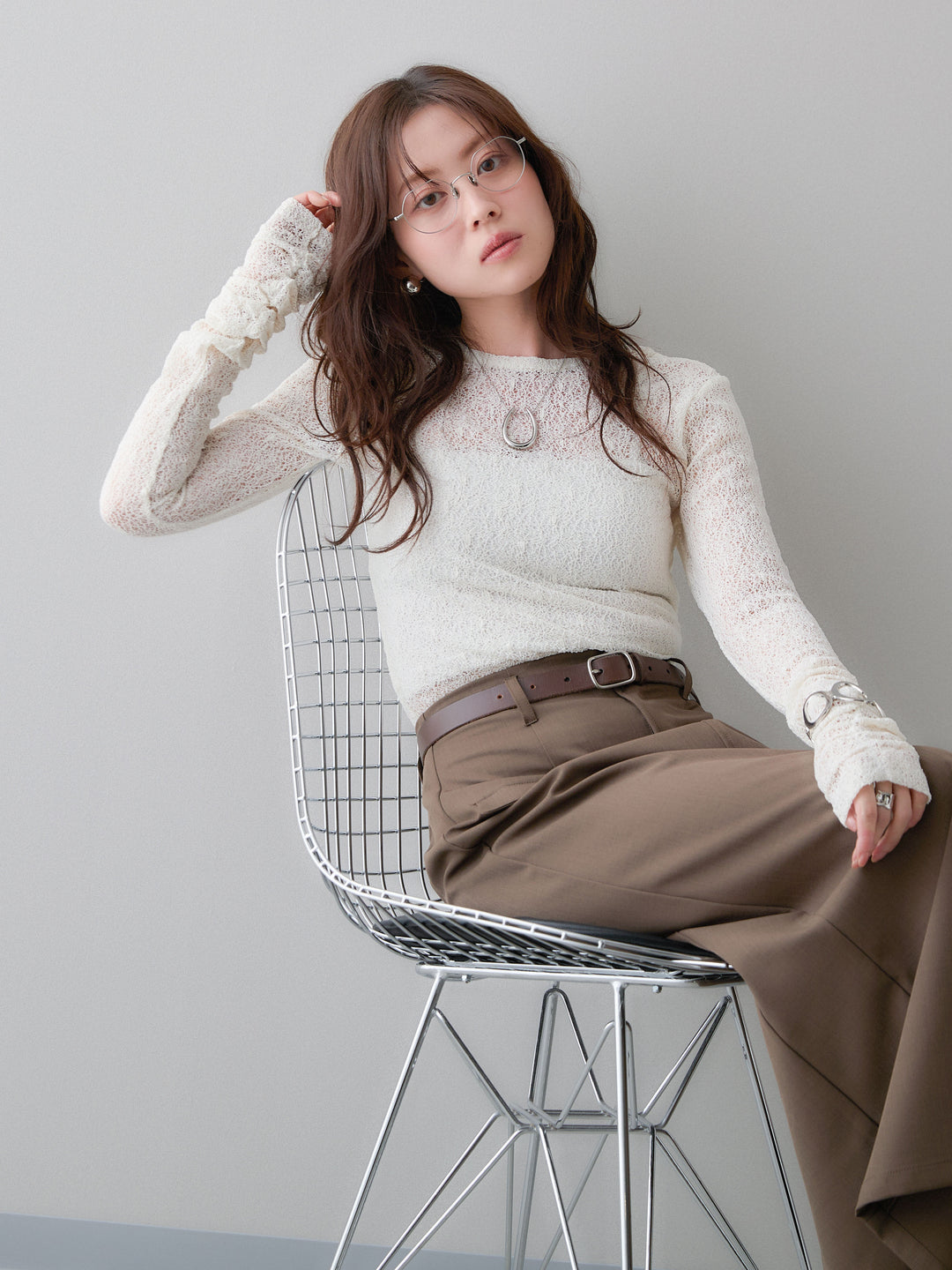 [SET]メッシュレースバックオープントップス+選べるアクセセット(2set)